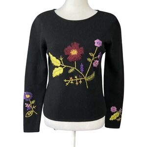 Sarah Spencer Sweater Womens Petite Small Floral Embroidered Wool Blend Pullover